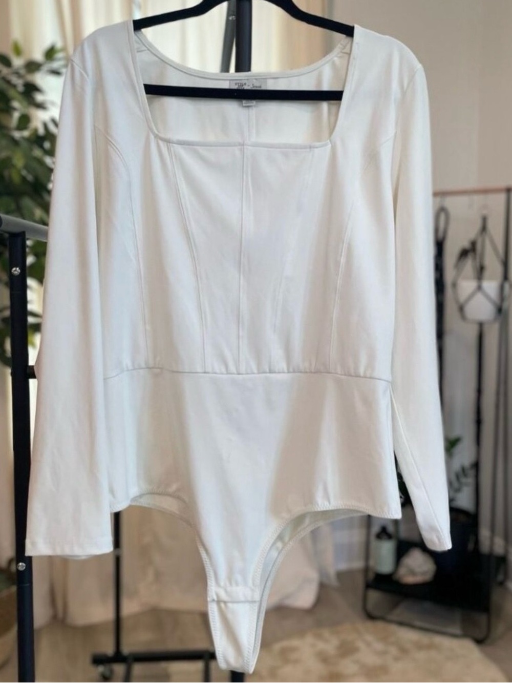 Jenni White Long-Sleeve Square Neck Bodysuit